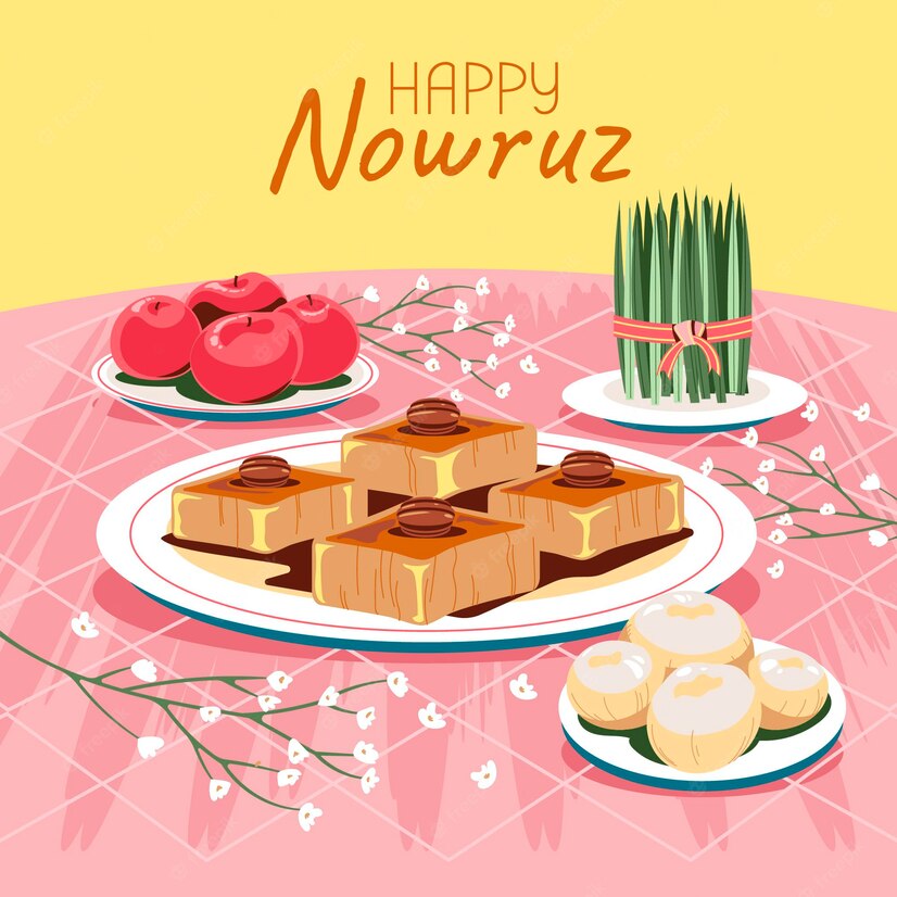green wheat grass semeni with delicious sweet pastry happy nowruz mean persian new year 40345 1038
