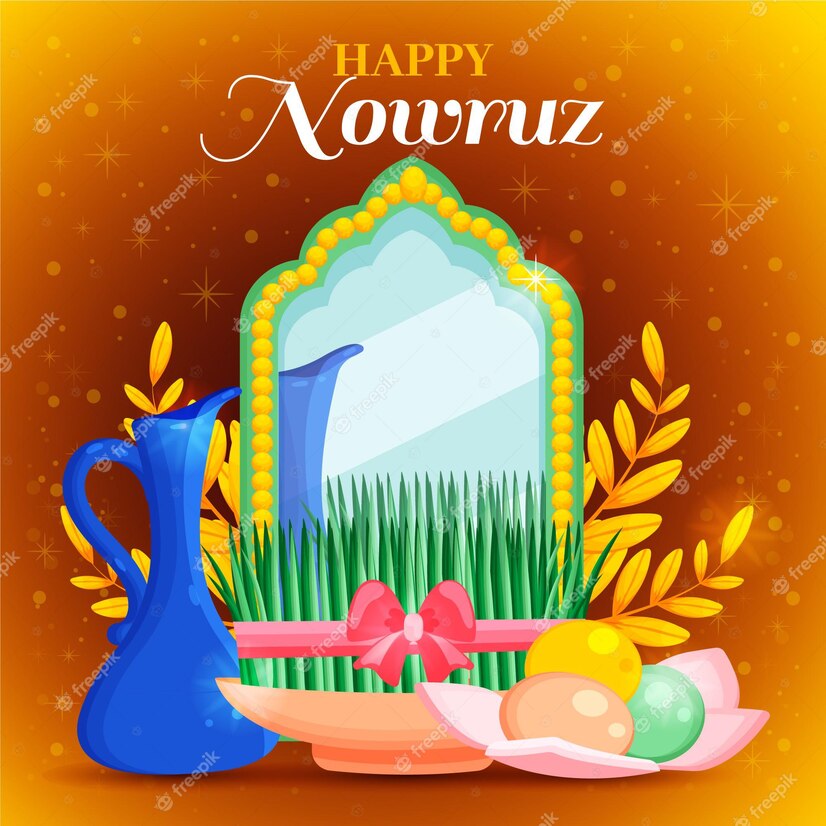hand drawn happy nowruz illustration with mirror 23 2148853037