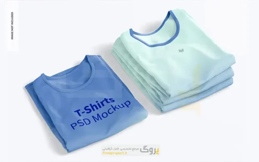 موکاپ تیشرت تا شده رنگی یقه گرد