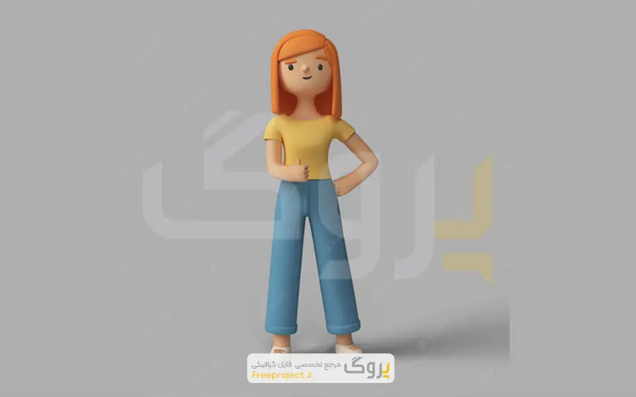 فایل لایه باز شخصیت سه‌بعدی زن با انگشت شست تایید