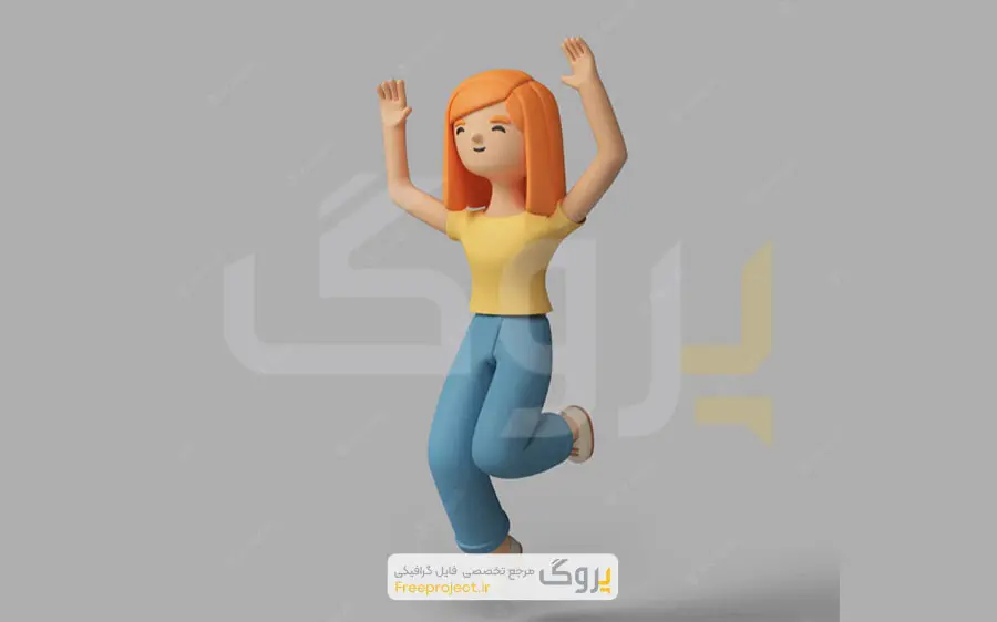 فایل لایه باز شخصیت سه‌بعدیِ زن در حال پریدن